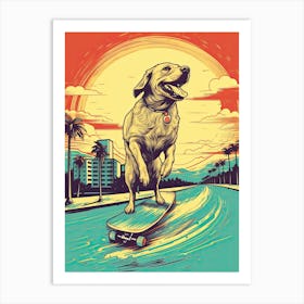 Labrador Dog Skateboarding Illustration 3 Art Print