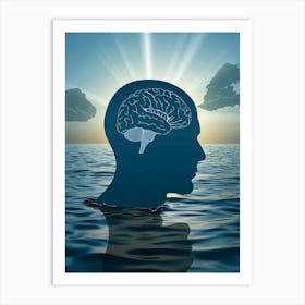 Silhouette Of A Human Brain In The Water Art Print