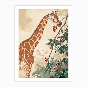 Giraffe Eating Berries Modern Illustration 3 Art Print