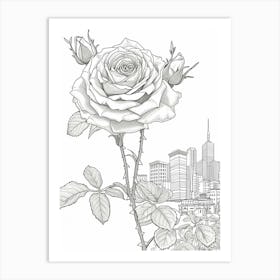 Rose Cityscape Line Drawing 3 Art Print