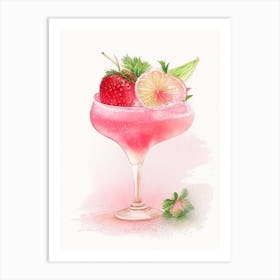 Strawberry Margarita, Cocktail, Drink Gouache Art Print