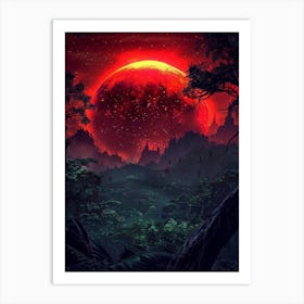 Red Moon In The Forest Art Print