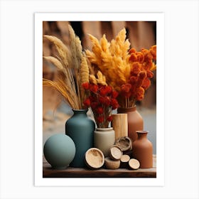 Vases with dried flowers in autumn colors Art Print