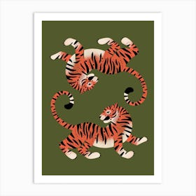 Tiger Twins In Green Art Print