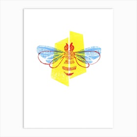 Be Safe Save Bees Lino Cut Yellow & Blue Art Print