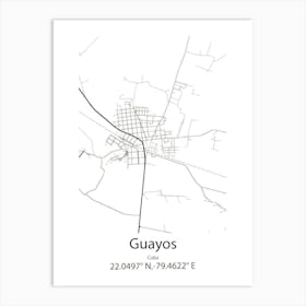 Guayos,Cuba Minimalist Map Art Print