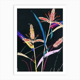 Neon Flowers On Black Fountain Grass 1 Art Print