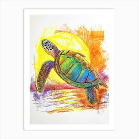 Sea Turtle Sunset Doodle Art Print