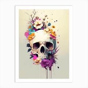 Skull With Splatter 1 Effects Vintage Floral Art Print