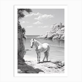 A Horse Oil Painting In Cala Macarella, Spain, Portrait 3 Art Print