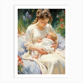 A Newborn Infant Gently Cradled In The Warm Protective Embrace A Mothers Love Expressed Through T (1) Art Print