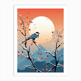 Lone Bird Perching On Snowy Branches 1 Art Print