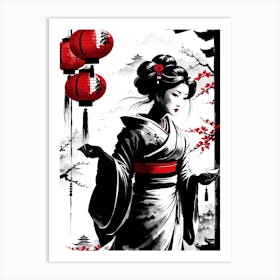 Traditional Japanese Art Style Geisha Girl 11 Art Print