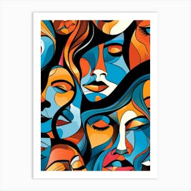 Abstract Women'S Faces 1 Art Print