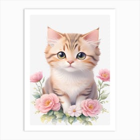 Beautiful Cat With Flowers Art Print