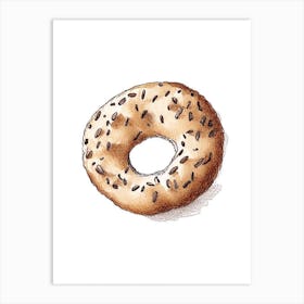 Chocolate Chip Bagel Minimal Drawing 1 Art Print