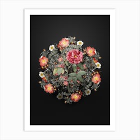 Vintage French Rose Flower Wreath on Wrought Iron Black n.2609 Art Print