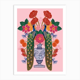 Flowers And Peacocks Art Print