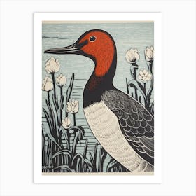 Vintage Bird Linocut Canvasback 3 Art Print