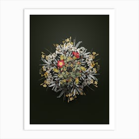 Vintage Indica Stelligera Rose Flower Wreath on Olive Green n.1632 Art Print