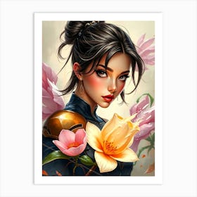 Girl With Flowers 1 Art Print