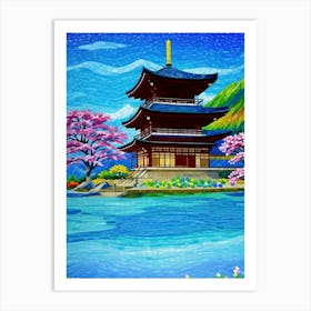 Pagoda By The Water Cherry Blossoms Mount Fuji Japan Art Print