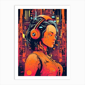 Futuristic Girl With Headphones Art Print