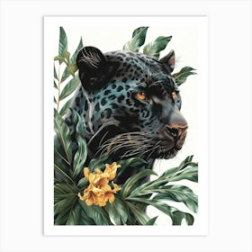 Double Exposure Realistic Black Panther With Jungle 15 Art Print