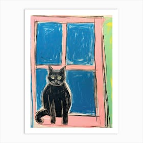 Black Cat On A Window Art Print