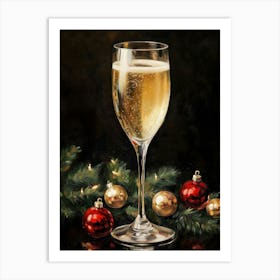 Christmas Glass Of Champagne Art Print