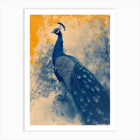 Orange & Blue Peacock In A Snow Scene 2 Art Print
