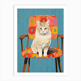 Cat On Crochet Vintage Chair Illustration 2 Art Print