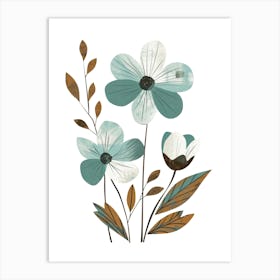 Blue And Brown Flowers Art Print