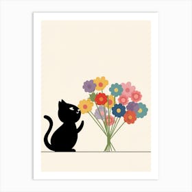 Black Cat With Flowers 1 Art Print