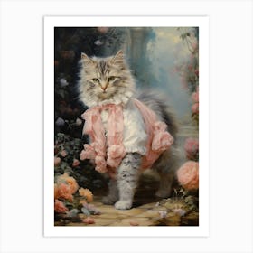 Rococo Style Cat With Pink Peonies 2 Art Print