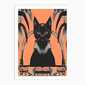 Black Kitty Cat Meow Peach 2 Art Print
