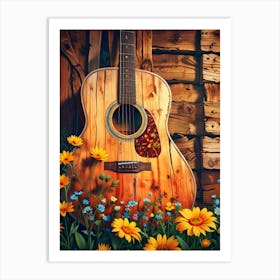 Acoustic Guitar And Flowers Art Print