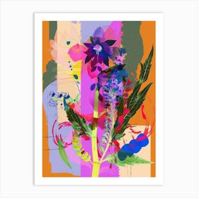 Larkspur 1 Neon Flower Collage Art Print