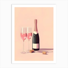 Pink Wine Bottle And Glasses Art Print