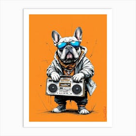 English Bulldog With A Retro Boombox Pt. 2 Art Print