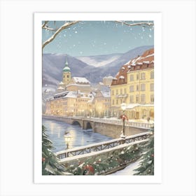 Vintage Winter Illustration Lucerne Switzerland 1 Art Print