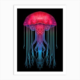 Turritopsis Dohrnii Importal Jellyfish Neon Illustration 2 Art Print
