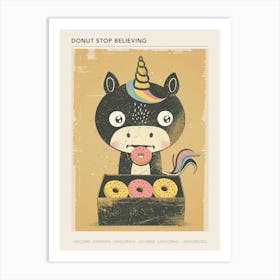 Unicorn Eating Rainbow Sprinkled Donuts Muted Pastels 3 Poster Art Print