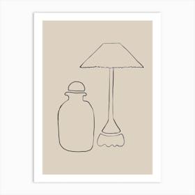 Lamp And Vase Line Drawing Art Print