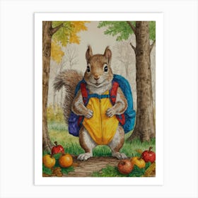 Squirrel With Backpack 1 Art Print