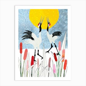 Cranes In The Meadow Art Print