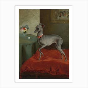 Vintage Painting Greyhound On A Red Bed Art Print