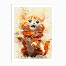 cute winter cat kids watercolor Art Print