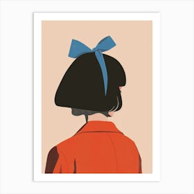 Back Of A Woman With Blue Bow Art Print