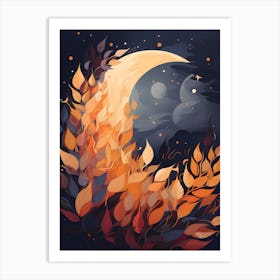 Moon And Leaves Art Print